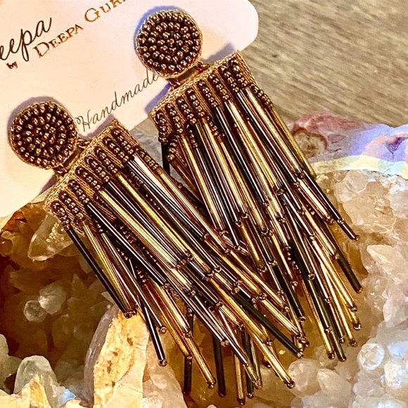 🌺🎉HP🎉🌺 NWT Deepa Beaded Gold Statement Earrings - Picture 14 of 16